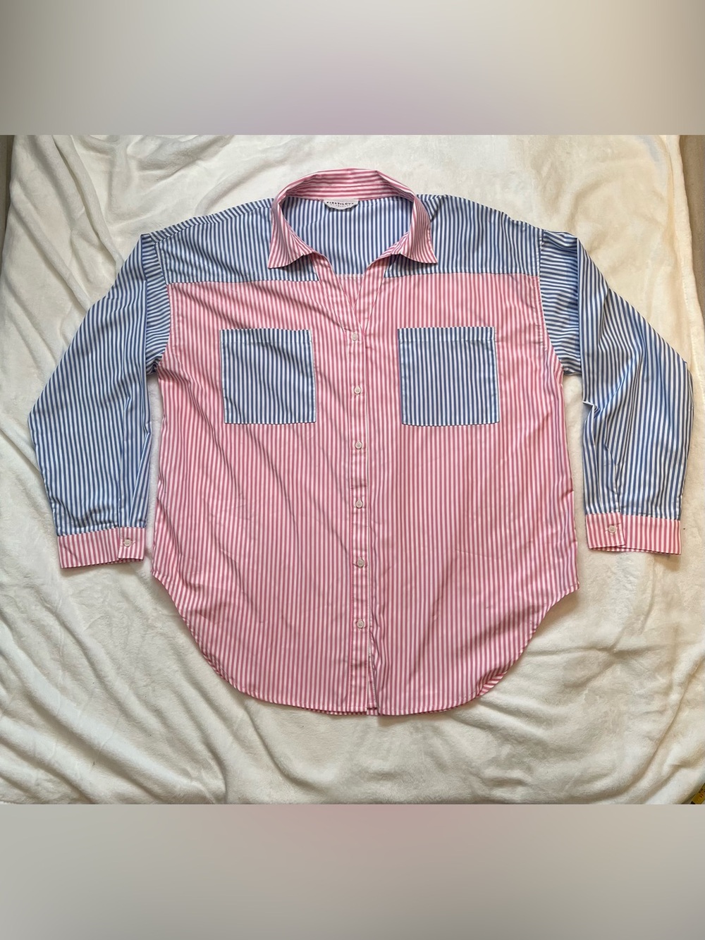 First Love Women’s Button Down Pink Blue Long Sleeve Blouse Top 1X